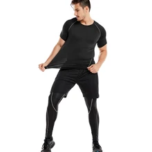 3 шт., мужской компрессионный спортивный комплект с футболкой, свободные облегающие шорты, обтягивающие леггинсы, штаны для бега, велоспорта, баскетбола, йоги, пешего туризма