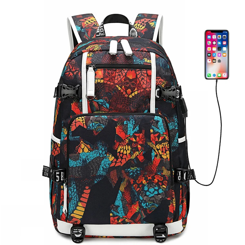 Trendy Letters Print Stylish Boy Backpack Waterproof Large USB Charge Teenager Bagpack High School Backpack for Boys Travel - Цвет: A