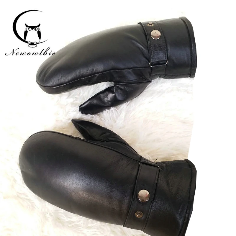 US $22.05 Men Sheepskin Gloves Leather Glove For Men Winter Outdoor Warm Fur Thickening Thermal Gloves