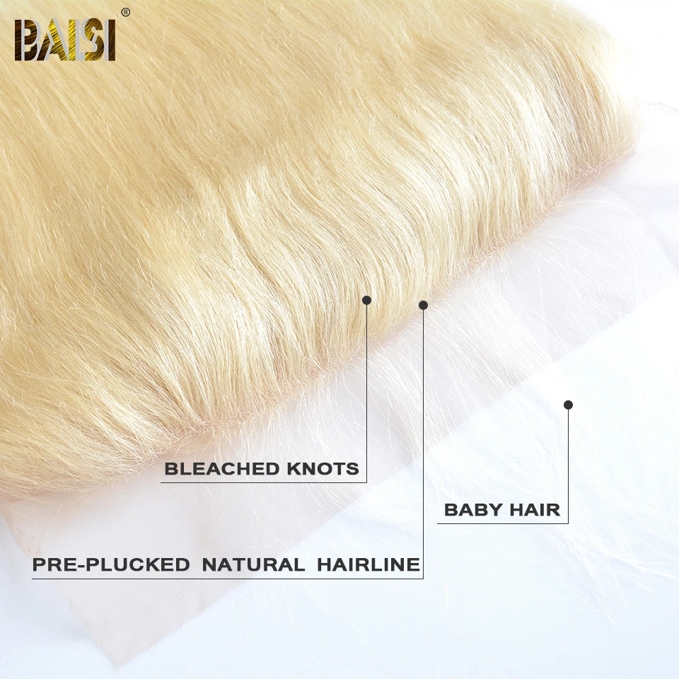 BAISI Hair Brazilian Remy Hair 613 Blonde Colored Lace Frontal Pre-Plucked Natural Hairline Human Hair