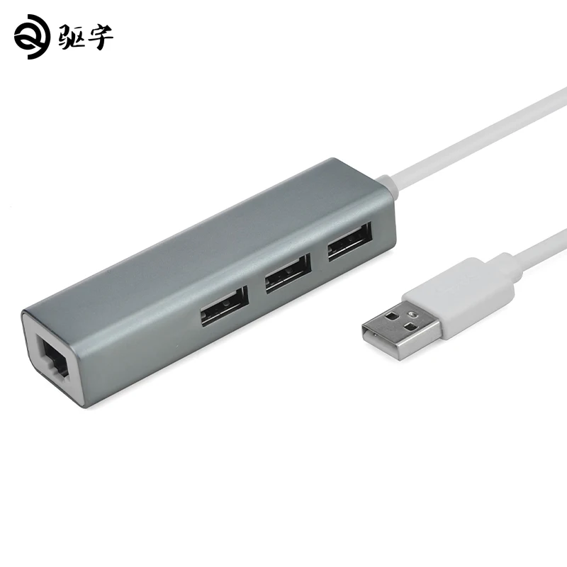 Алюминиевый сплав USB2.0 концентратор Ethernet адаптер + 3 порта USB 2 0 к RJ45 10/100 Мбит/с Lan