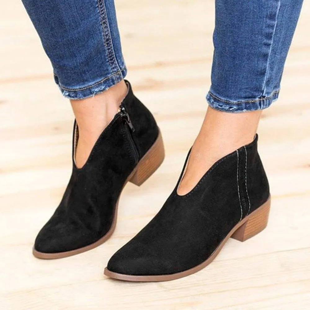 

2018 Fashion Autumn Women Boots Square Heel Suede Ankle Boots Zipper Round Toe Ladies Short Boots Women Shoes