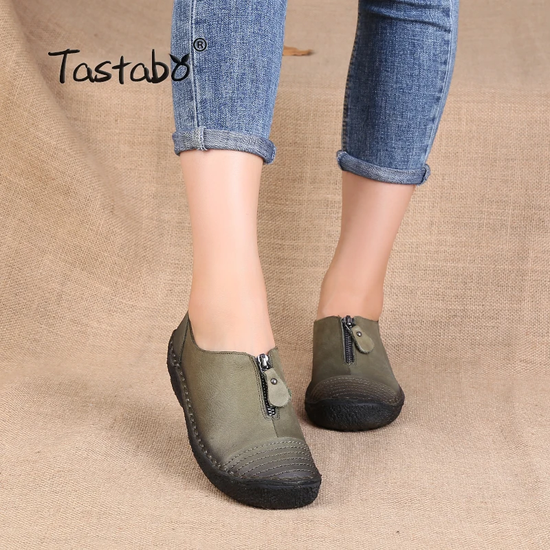 

Tastabo Design Shoes Women Luxury Breathable Flats Casual Women Shoes Soft Genuine Leather Solid Ladies Shoes large size
