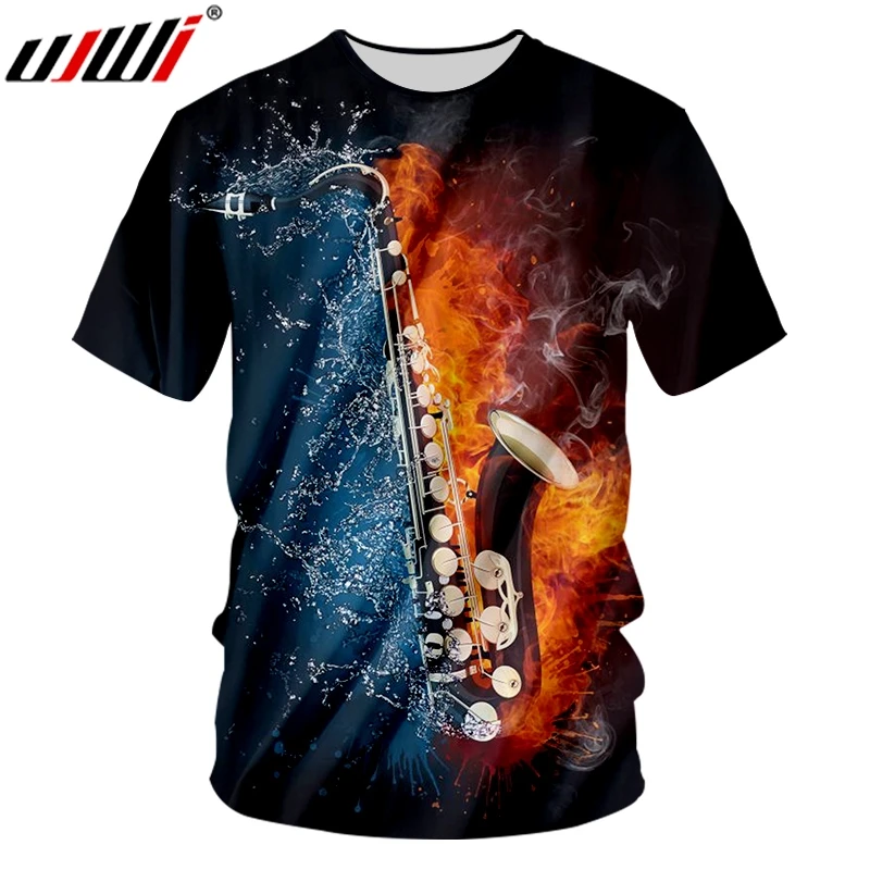 

UJWI Summer Tops Tees 3D Printed Saxophone T Shirts Casual Men/Women Wear Fashion Streetwear O-neck T-shirt Plus Size Punk