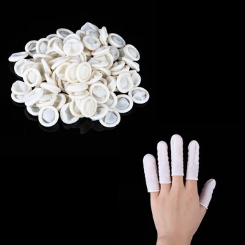 

100Pcs/Bag White Nail Art Manicure Perdicure Latex Rubber Finger Cots Protector Gloves Tools