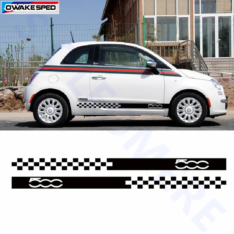 Автомобильная боковая юбка в полоску для Fiat 500 сетка флаг графика Виниловая