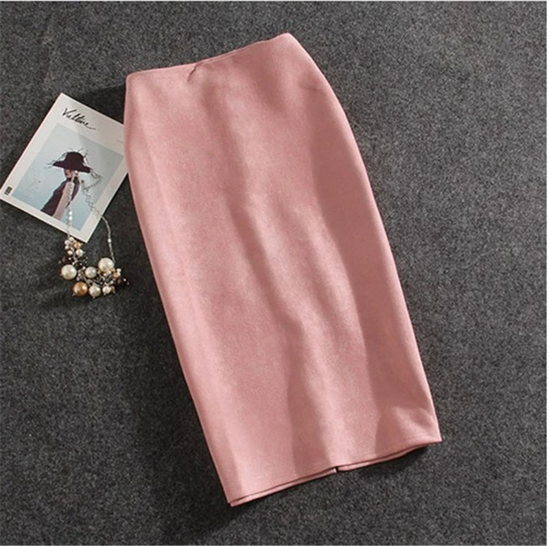 Женские юбки летние, большие размеры, длина до колена, Женская юбка-карандаш, винтажные замшевые юбки с разрезом
