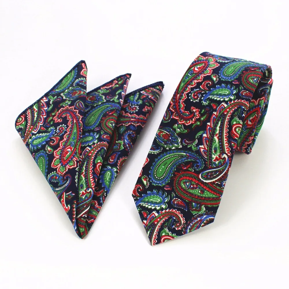 

Ricnais Fashion Mens Cotton Hanky Tie Set Paisley Print Floral Necktie and Pocket Square Sets Slim Tie For Wedding Handkerchief