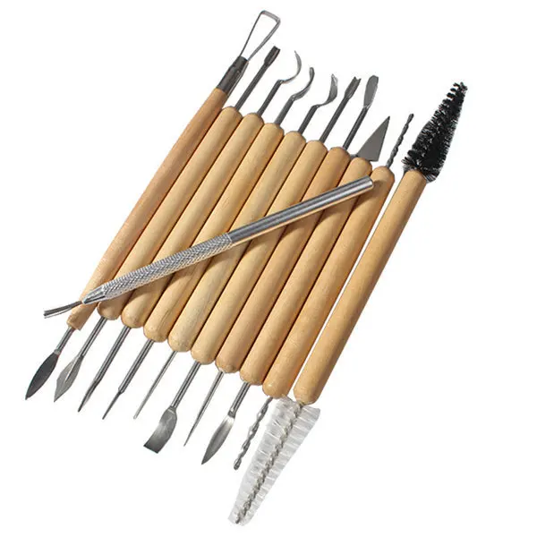 11 pcs Wood and Metal Pottery Clay Carving Tools Sets Paint Wood Models