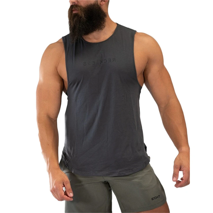 

Men print cotton sleeveless shirts tank top men Fitness shirt mens singlet Bodybuilding workout gyms vest fitness