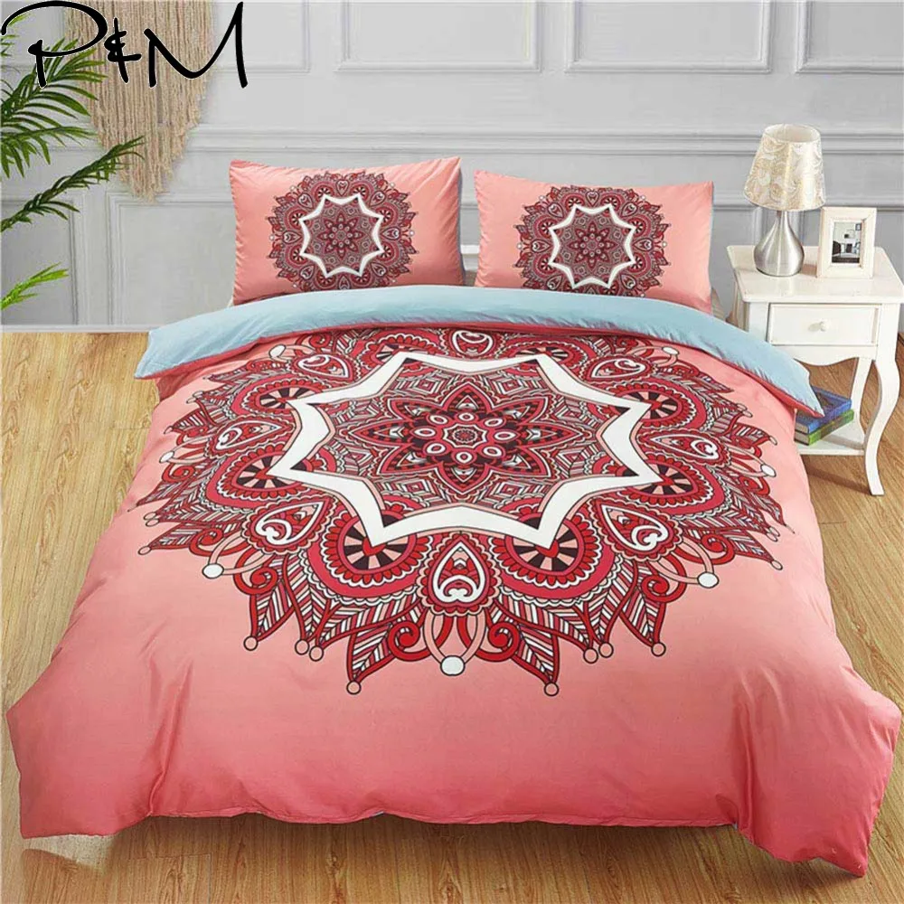 

PAPA&MIMA fashion pink bohemian style bedding set microfiber Fabric Duvet Cover sets Pillowcases king Queen Double Twin size