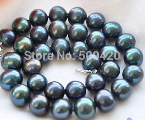 

Free Shipping >HUGE 15mm ROUND PEACOCK BLACK FW PEARL NECKLACE 17INch