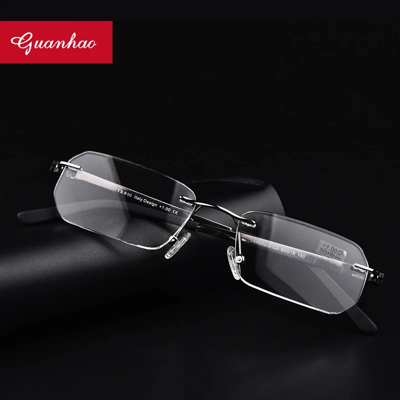 

Guanhao Rimless Ultralight Alloy Reading Glasses Men Women Business Nose Pads Optical Glasses Frame Spectacles Eyeglasses 1.5