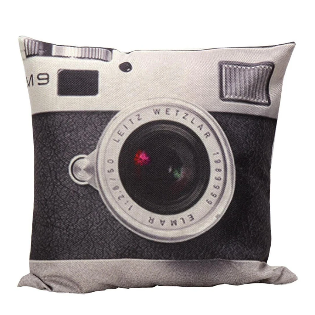 Camera Pattern Pillow Case Waist Throw (Black)-in Cushion