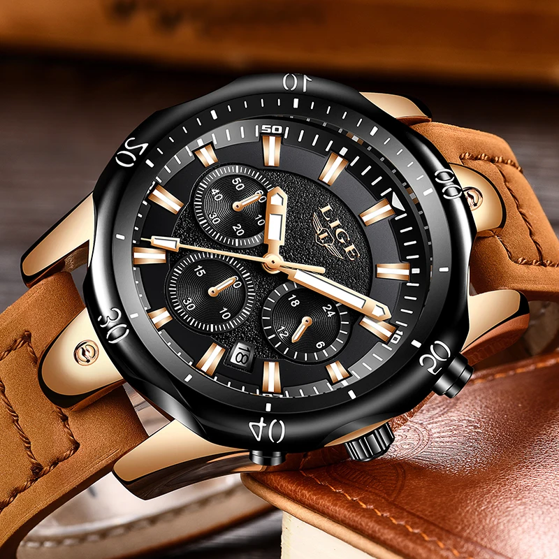 Часы relojes hombre 2018 LIGE мужские топовые Роскошные кварцевые повседневные кожаные