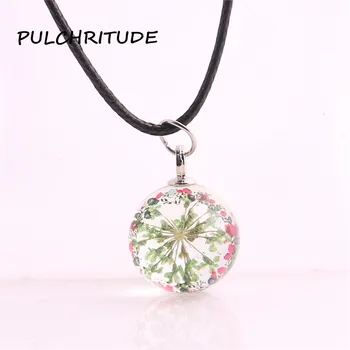 

PULCHRITUDE 5pcs/lot Necklace Pendant Dried Flower Cabochon Charm Pendant Rope Chain Necklace Diy Jewelry Making c1896