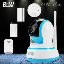 BW 720 P HD CCTV Cámara IP Wifi P2P Wireless P/T IR-Cut Visión nocturna Automática de Movimiento y Sensor de La Puerta + Humo y Gas Detector