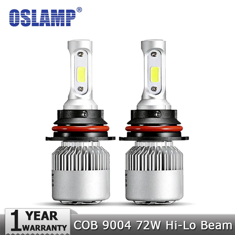 Oslamp 9004 COB LED Car Headlight Kits 72W/pair 8000lm Auto HB1 Front Light Bulbs 6500K 12V 24V