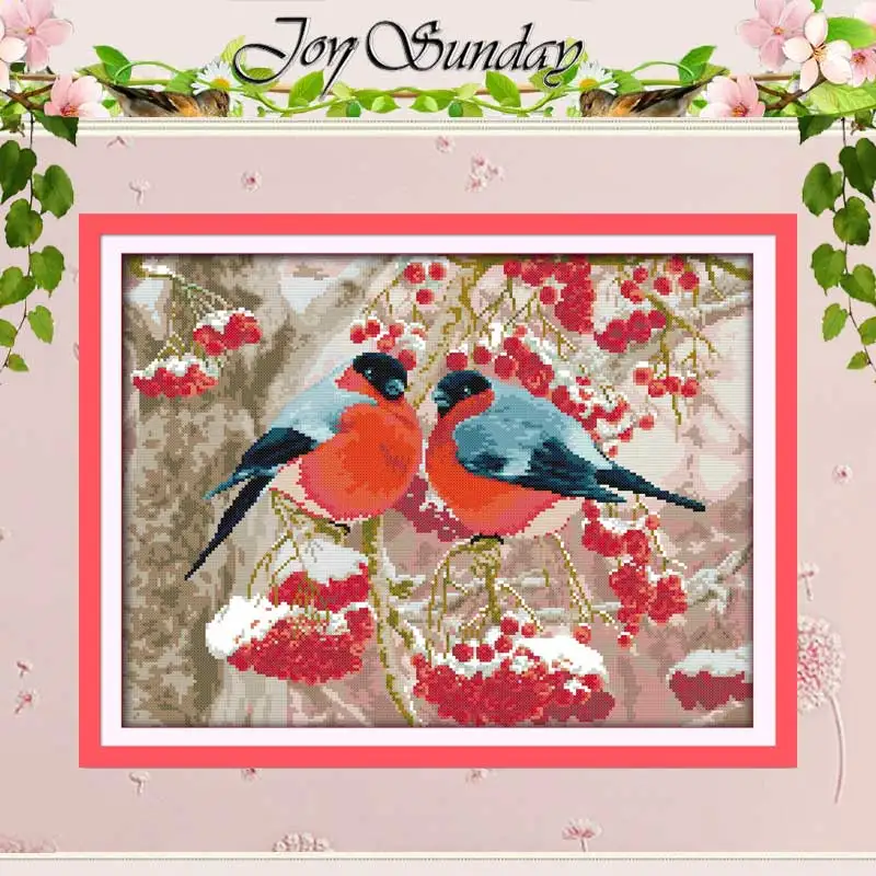 

Bullfinch and Red Fruits Counted Pattern Cross Stitch DIY 11 14CT Animal Cross-Stitch Kits Home Decor Embroidery Needlework
