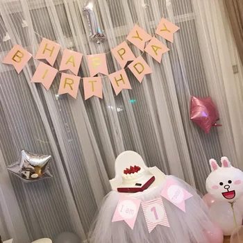 

SCAR19 HAPPY Birthday Letter Paper Gold Brace String Flag Birthday Party Decorations Kids Minnie Mouse Baby Party Decoration