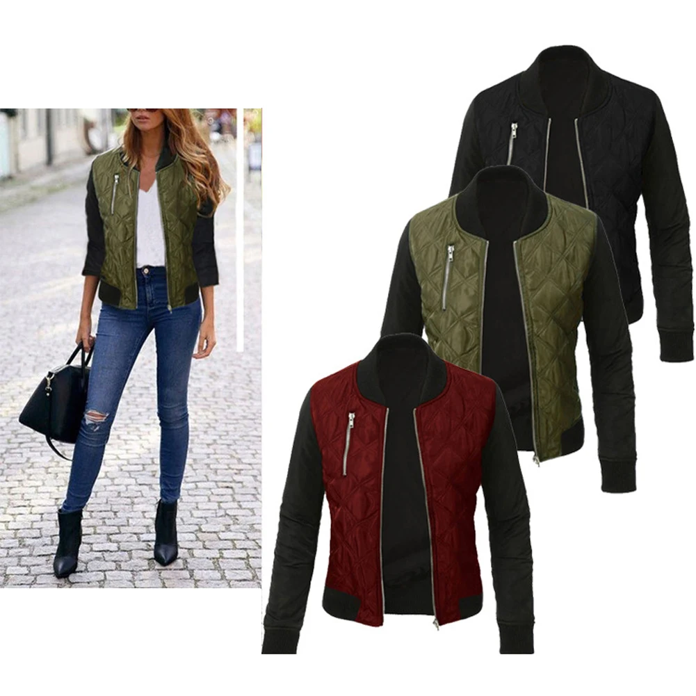 Kopen Herfst Koele Basic Mode Bomberjack Vrouwen Bomber Basic Rits Down Jas Jas Gewatteerde Rits Chaquetas Biker Casual Uitloper