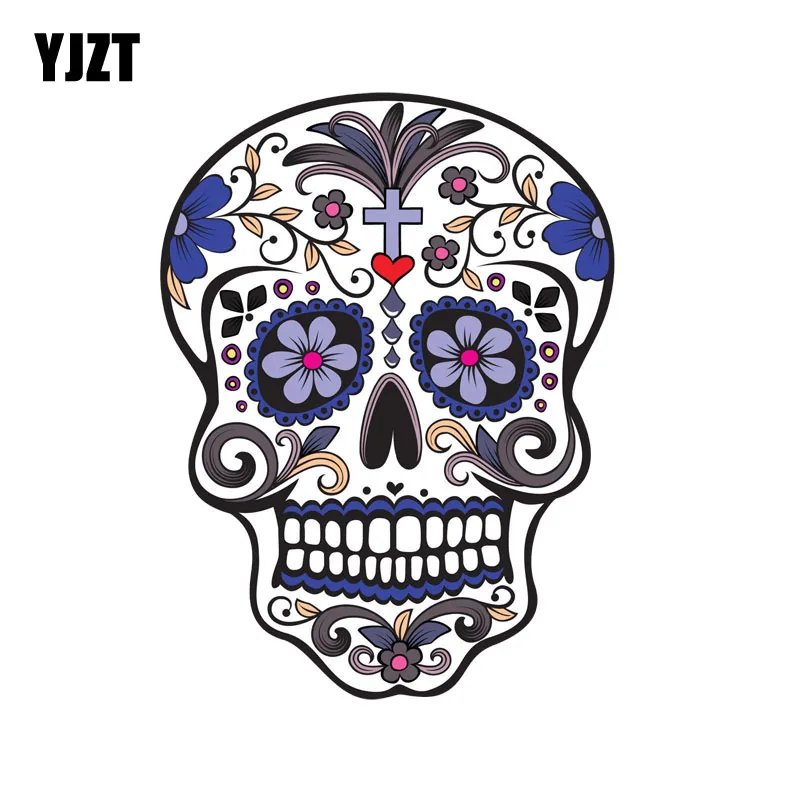 

YJZT 8.9CM*11.8CM MEXICAN SUGAR SKULL Romantic Purple Reflective Car Sticker C1-7133