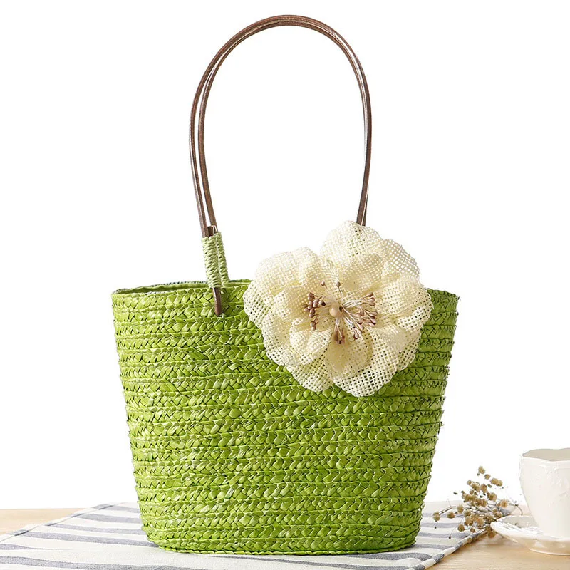 Women Straw Bags Female Summer Beach Handle Bag INS Popular Lady Flower Weave Basket Travel Casual Shopping Shoulder Bag SS3104 (9)