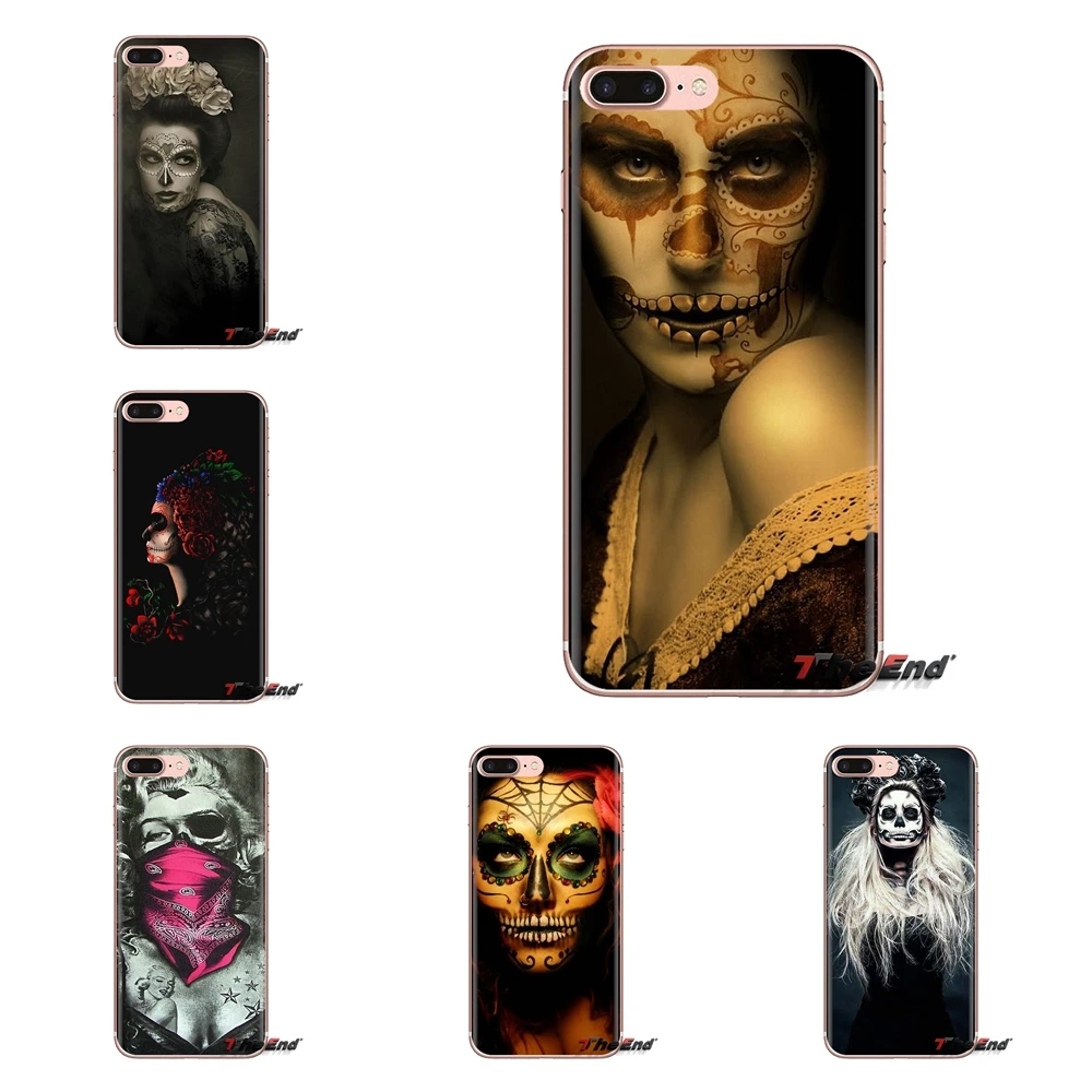 For Sony Xperia Z Z1 Z2 Z3 Z5 compact M2 M4 M5 C4 E3 T3 XA Huawei Mate 7 8 Y3II Dia De Los Muertos Sugar Floral Skull Soft Cases |