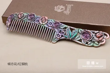 

Coloured tin copper metal comb retro national gift box butterfly cosmetics comb European-style characteristic painted crafts