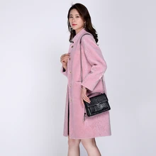 Корейский зимний женский с капюшоном тонкий длинный искусственный мех пальто теплый длинный рукав свободный розовый черный женский модный искусственный мех верхняя одежда