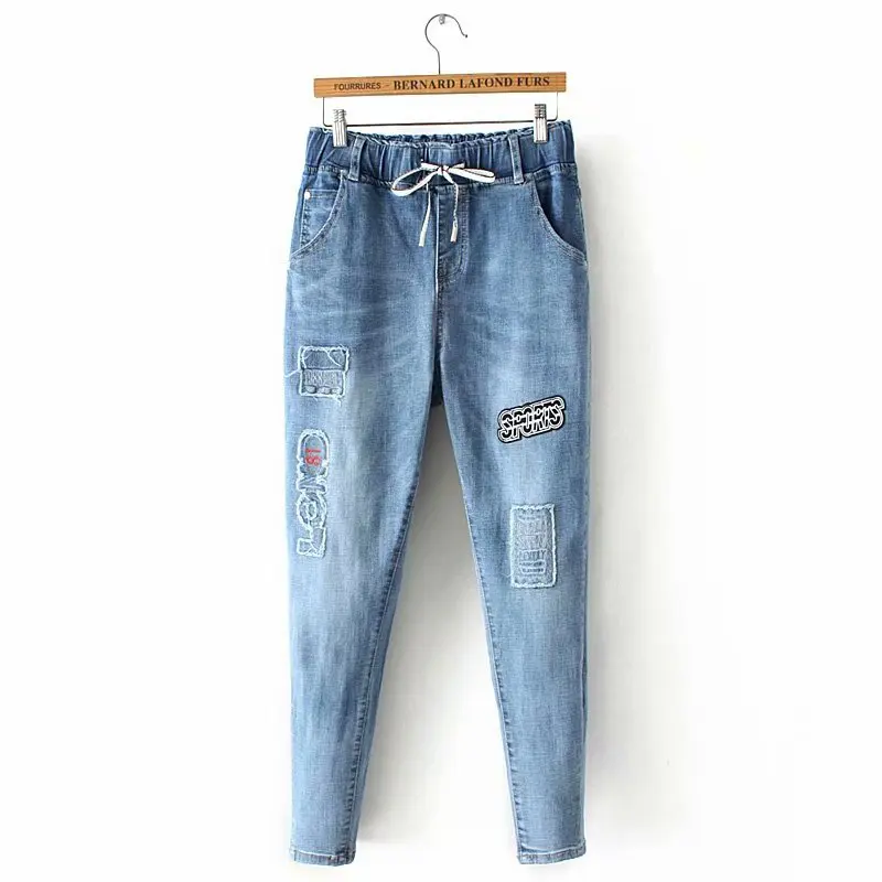 Женские джинсовые брюки с высокой талией плюс размер тонкие повседневные эластичные девять брюки карандаш брюки консервативный стиль YY7923