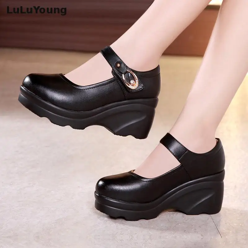 Ronde forme Femmes À Chaussures Coins Hauts Talons Tête Noir Plate npHpw4qY