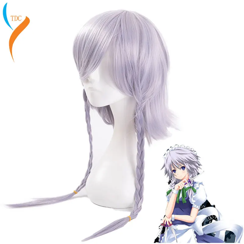 Парик для косплея из Аниме TouHou Project OW Reaper genderbent Izayoi Sakuya серебристо серый плетеный
