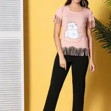 Siyah inci Баян лосось хлопок лайкра Пижамный костюм 19104587