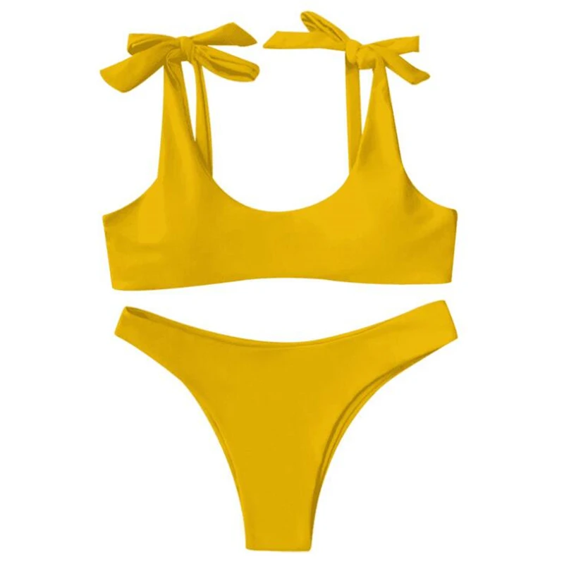 2018 Tankini Sexy Yellow Swimwear Women Bikini Set Brazilian High Cut