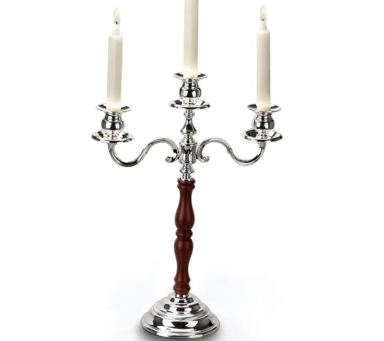 Novelty Fashion high quality 3 arms candle holder with wood pillarin