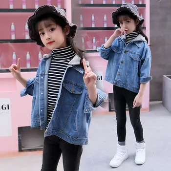 

2019 Spring Autumn Kids Girls Denim Jacket Clothes Children Detachable Hooded Outerwear Teens Girls Cotton Causal Jean Coat Q411