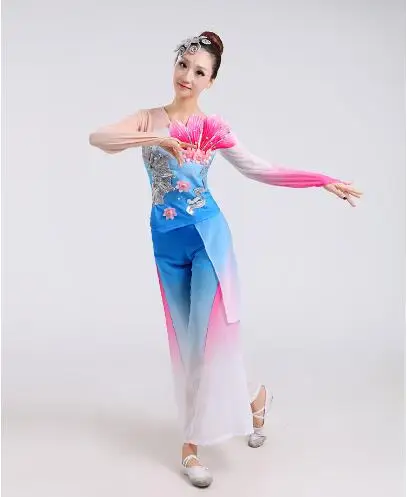 (0120) women Chinese Folk dance costumes sequins Embroidery Hanfu yangko dance pink flower Jiangnan rain classical dance costume