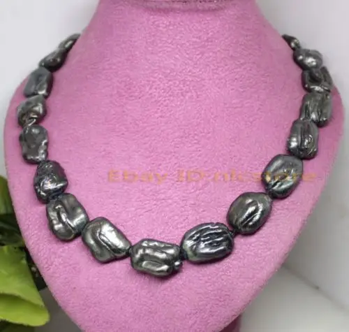 

Free shipping@@@@@beauty 15-20mm baroque black huge biwa pearl stone handmade necklace 18
