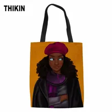 Складная сумка для похода в магазин, черная художественная африканская печать для девочек, Эко сумки для девочек, женская большая сумка-шоппер, Женская Холщовая Сумка-тоут