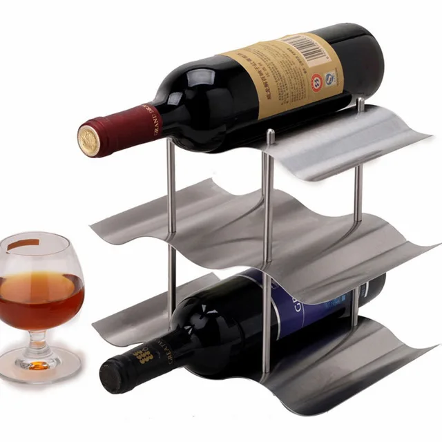 3 Tier Wave Wine Rack Stainless Steel 9 Bottles Bar Holder Designed 3 Tier Wave Wine Rack Stainless Steel 9 Bottles Bar Holder Designed Red Bottle