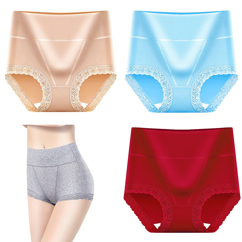 Women Sexy High Waist Panties Lace Body Shaper Underwear Soft Breathable Briefs Seamless Ladies Warm Female