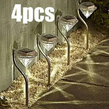 

4pcs/lot Waterproof Outdoor LED Solar Powered Garden Path Stake Lanterns Lamps LED Diamonds Lawn Light Solar Light Pathway LED
