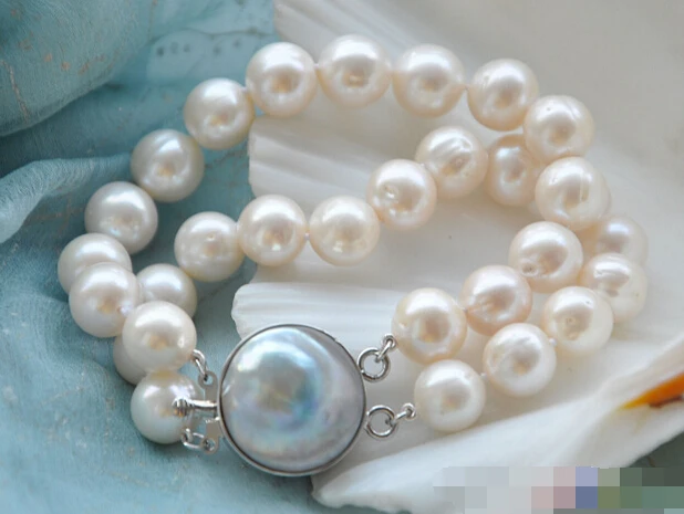 

08708 2row white round white PEARL bracelet mabe