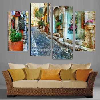

Beautiful Town Flower Landscape Prints On Canvas Painting European Style Village Wall Pictures Quadro Decorativo Home Decor