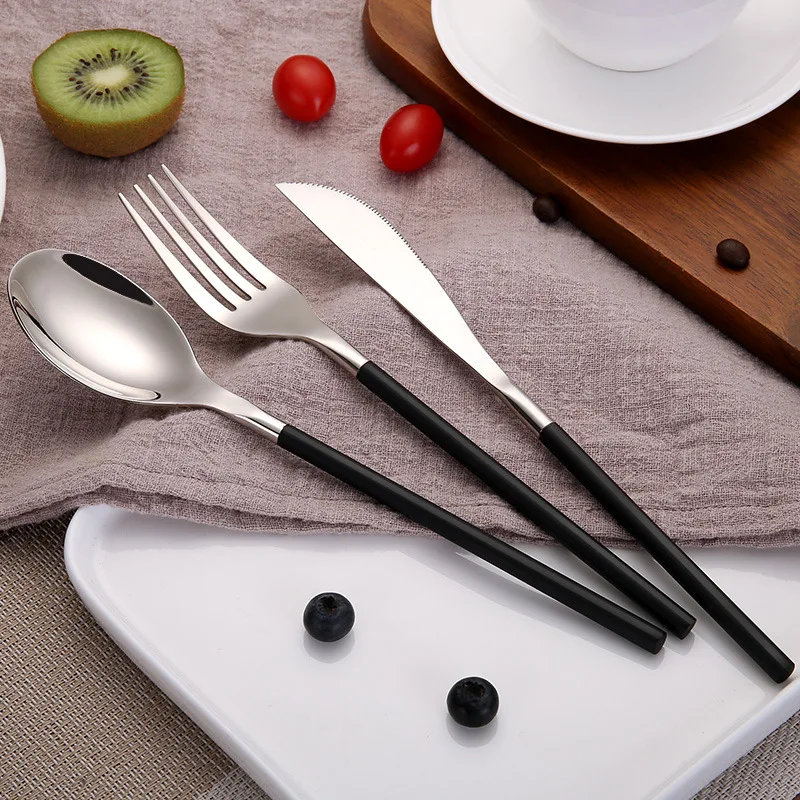 Black Cutlery Stainless Steel Western Food Luxury Tableware Sets Knives Fork Steak Knife Tablespoon Chopstick Dinnerware Set