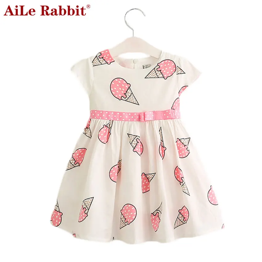 

AiLe Rabbit Sweet Girls Ice Cream Printed Kids Dress for Girl Cute Girls Spring New Children Princess Clothes Dress k1
