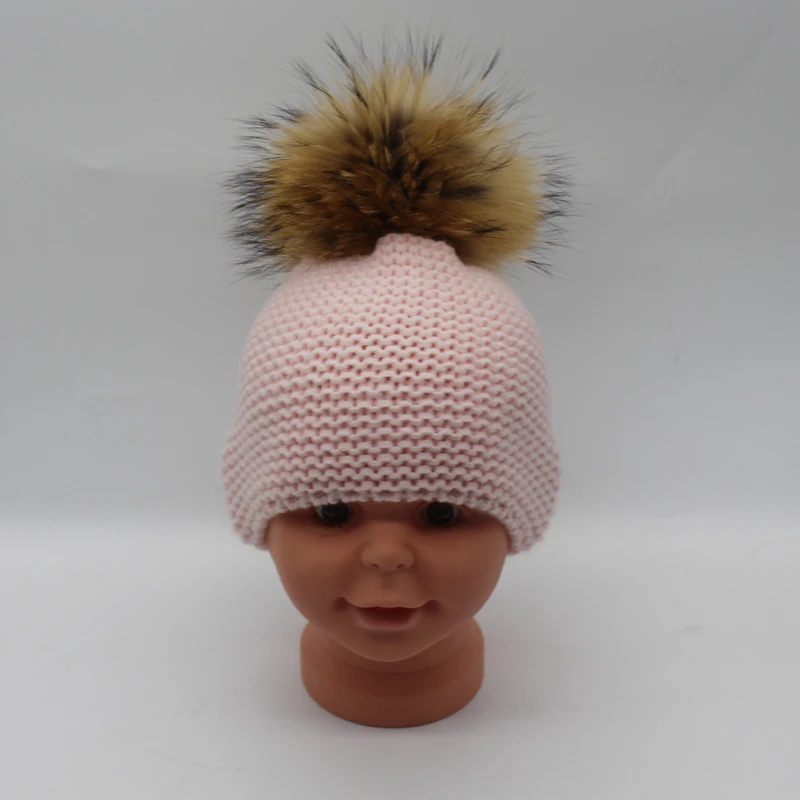 Детская зимняя шапка с помпоном из натурального меха енота|raccoon fur pompom hat|fur hatpompom hat