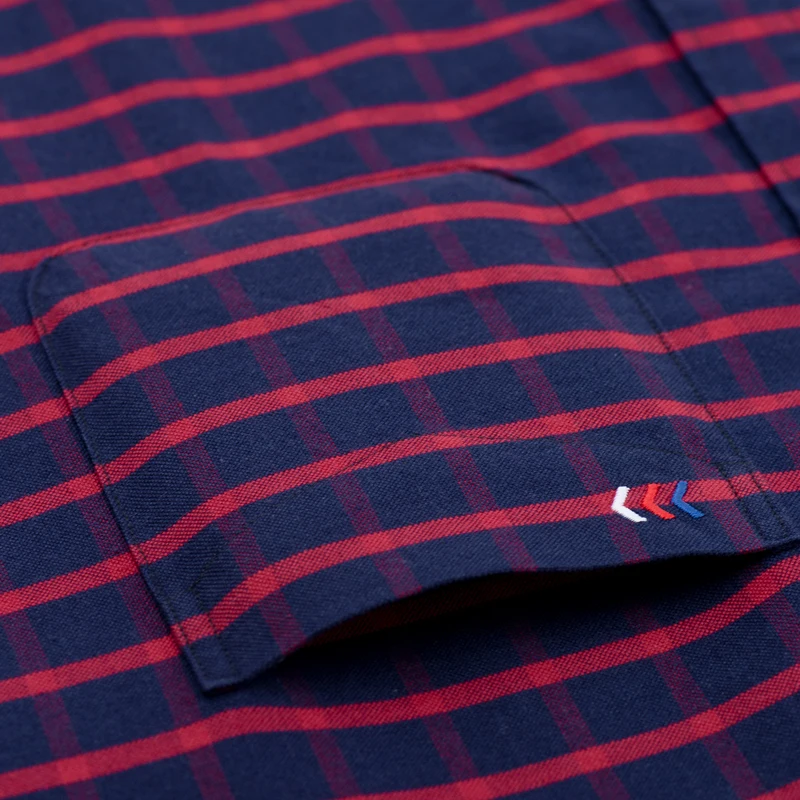 الرجال طويلة الأكمام منقوشة مخطط قمصان جبهة واحدة الصدر جيب منتظم صالح زر-طوق القطن أكسفورد الاجتماعية قميص الذكور