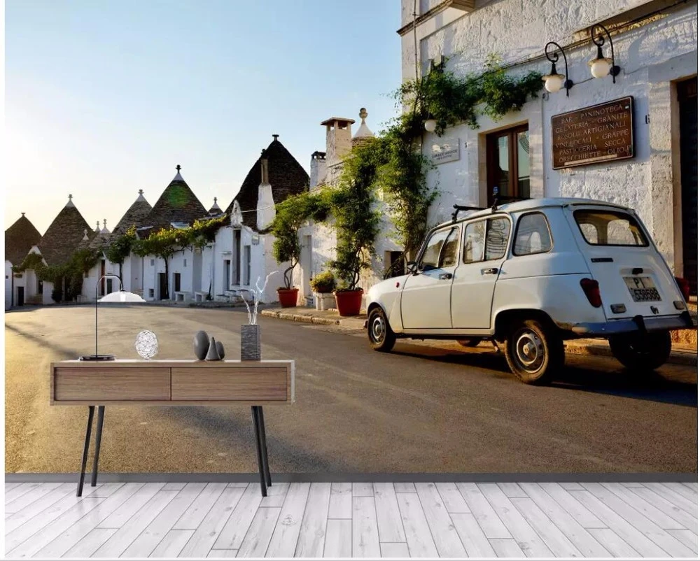 カスタム写真 3d ウォールペーパーヨーロッパノスタルジックな町ストリート城ストリートビュー背景 3d 壁の壁画の壁紙 3 D 壁紙 Aliexpress